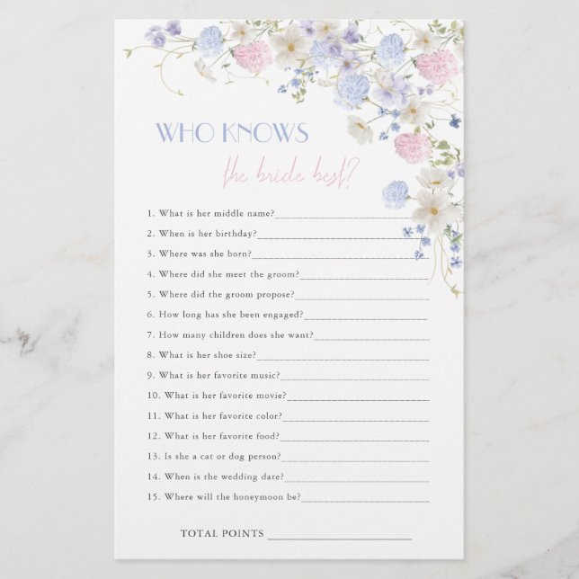 Spring Wildflowers Vrijgezellenfeest Wie kent de b (Voorkant)