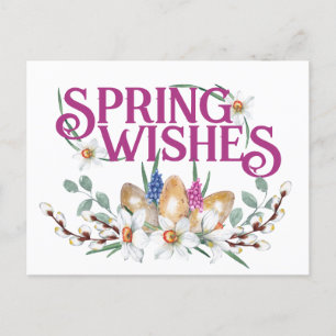 Spring Wishes Floral Eggs Pagan Equinox Briefkaart