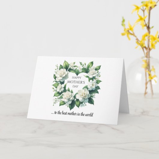 Spring witte gardenia hart Happy Moederdag Kaart (Gele Bloem)