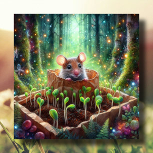 Spring Woodland Mouse Blooming zaailingen Pasen Feestdagenkaart