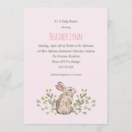 Spring Woodland Rabbit Baby Girl Shower Kaart