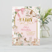 Spring woodland tea party fairy birthday kaart (Staand voorkant)