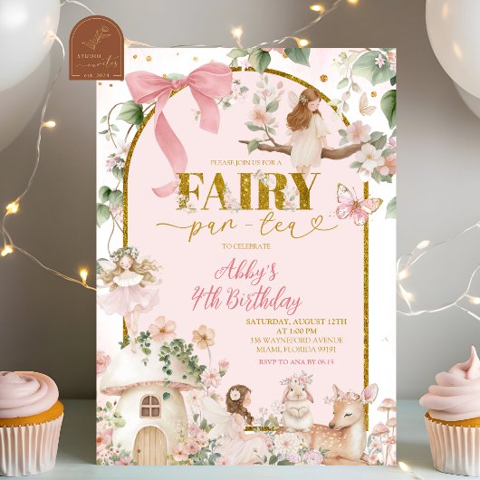 Spring woodland tea party fairy birthday kaart