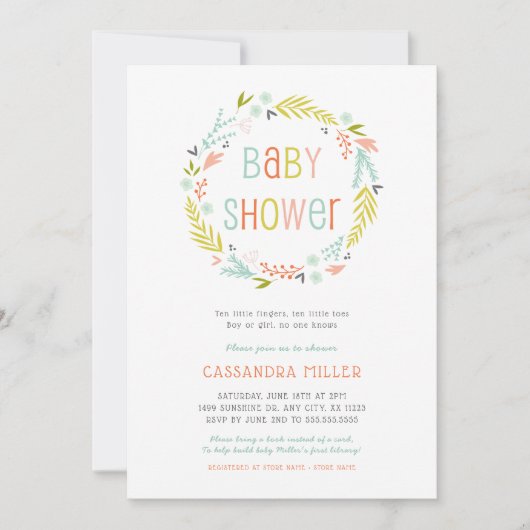 Spring Wreath Girl Baby shower Kaart (Voorkant)