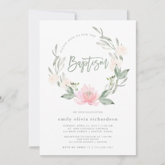 Spring Wreath | Waterverf Floral Baptisme Kaart (Voorkant)