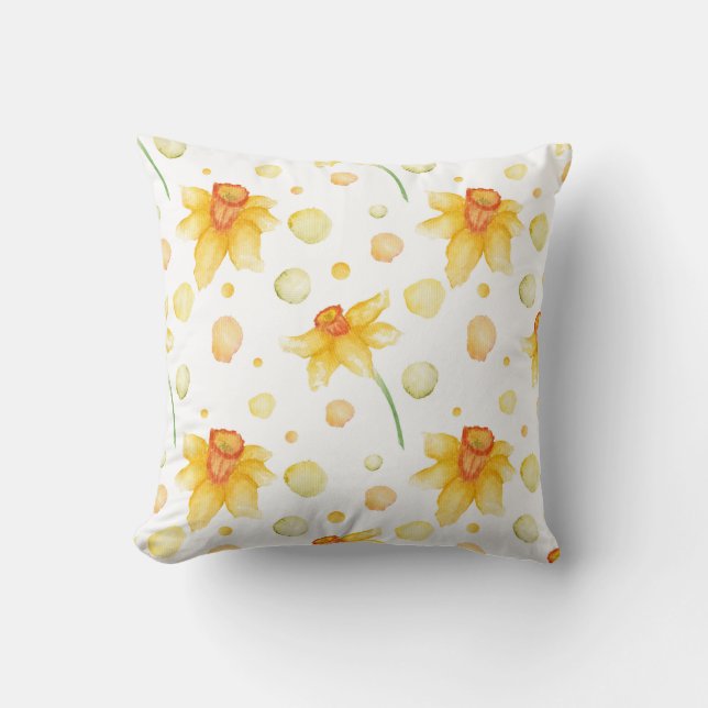 Spring Yellow Daffodil bloemen patroon Waterverf Kussen (Voorkant)