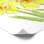 Spring Yellow Daffodil Garden Waterverf Tekening Poster (Hoek)