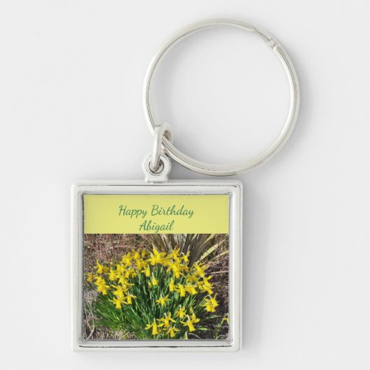 Spring Yellow Daffodils Birthday Sleutelhanger (Voorkant)