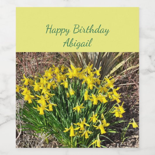 Spring Yellow Daffodils Birthday Wijn Etiket (Enkel label)