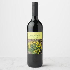 Spring Yellow Daffodils Birthday Wijn Etiket