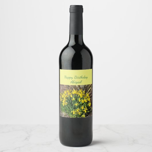 Spring Yellow Daffodils Birthday Wijn Etiket (Voorkant)