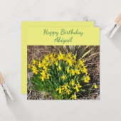 Spring Yellow Daffodils Flat Birthday Card Kaart (Voorkant / Achterkant in situ)