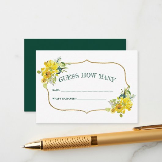 Spring Yellow Floral Vrijgezellenfeest Raad eens h Informatiekaartje (Voorkant / Achterkant in situ)