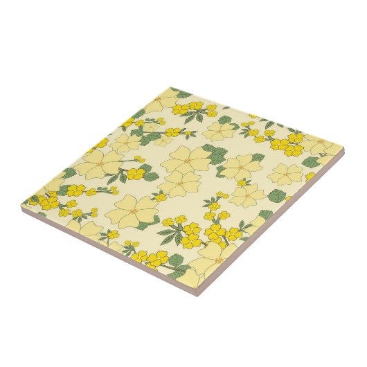 Spring Yellow Flower Pattern Tile Tegeltje (Zijkant)