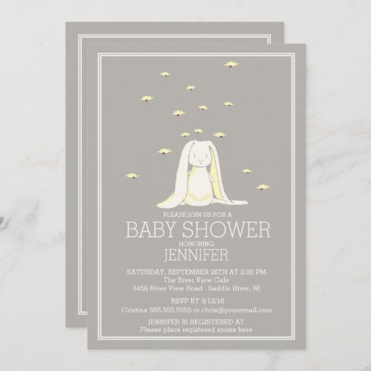  Spring Yellow Neutral Bunny Baby shower Kaart (Voorkant / Achterkant)