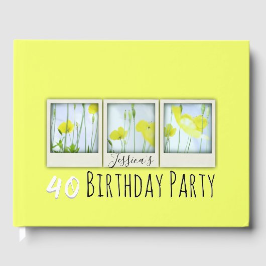 Spring Yellow Poppies 40th Birthday Guest Book Gastenboek (Voorkant)