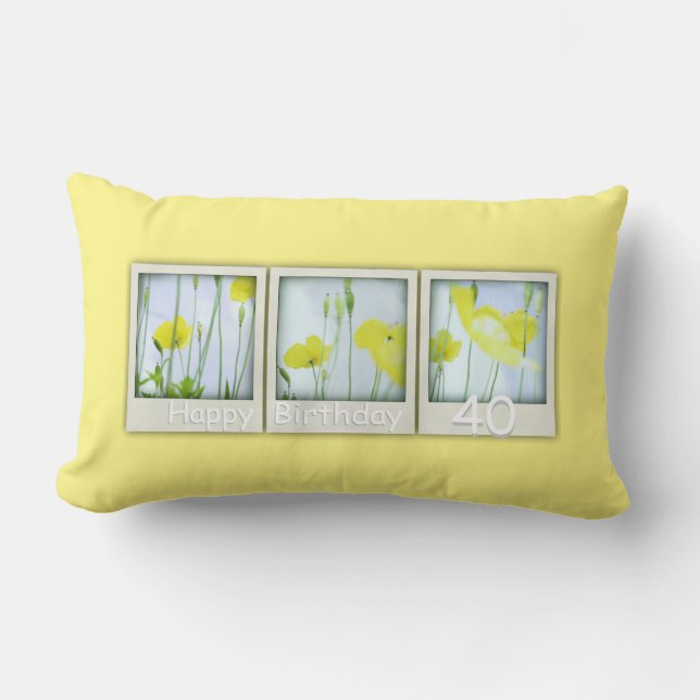 Spring Yellow Poppies 40th Birthday Pillow Kussen (Voorkant)