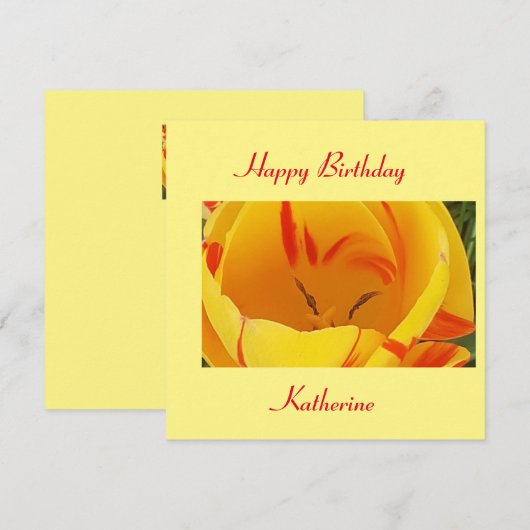 Spring Yellow Tulip Flat Verjaardag Kaart (Voorkant / Achterkant)