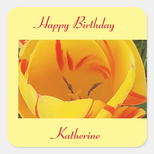Spring Yellow Tulip Vierkante Sticker (Voorkant)