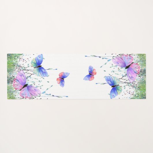 Spring Yoga Mat Colorful Butterflies vliegen (Achterkant (horizontaal))