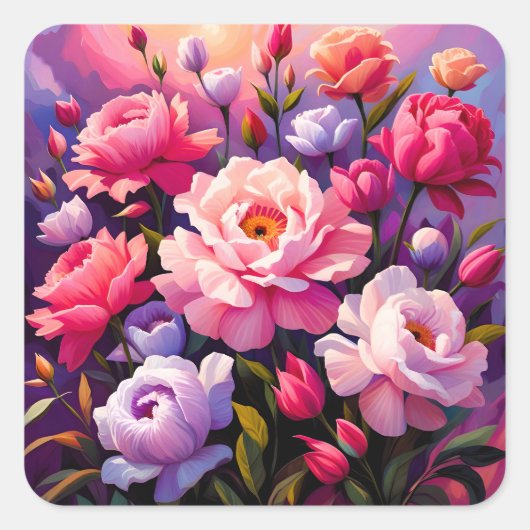 Spring Zen Sunrise Pink Blossom Garden  Vierkante Sticker (Voorkant)