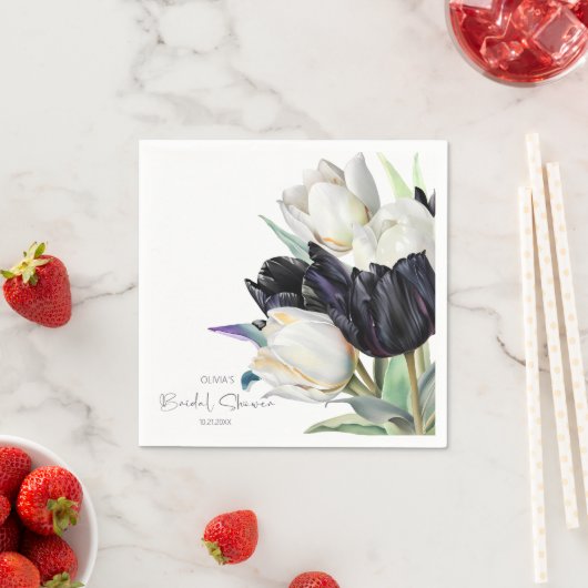 Spring zwart en wit tulpen Vrijgezellenfeest Servet (Insitu)