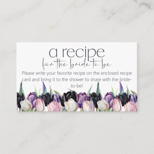 Spring zwart witte tulpen Recept voor de bruid Informatiekaartje (Voorkant)
