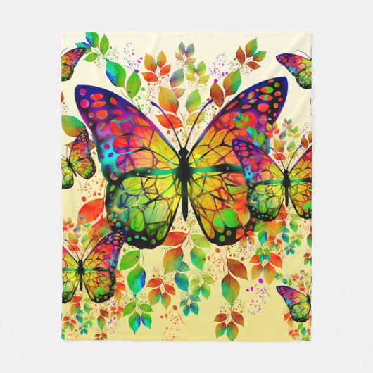 SPRINGBUTTERFLIES COLORFUL NATUUR FLEECE DEKEN (Voorkant)