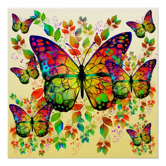 SPRINGBUTTERFLIES COLORFUL NATUUR PERFECT POSTER (Voorkant)