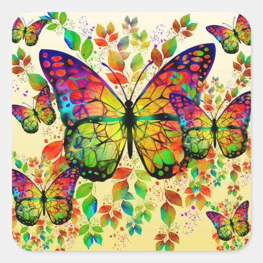 SPRINGBUTTERFLIES COLORFUL NATUUR VIERKANTE STICKER (Voorkant)