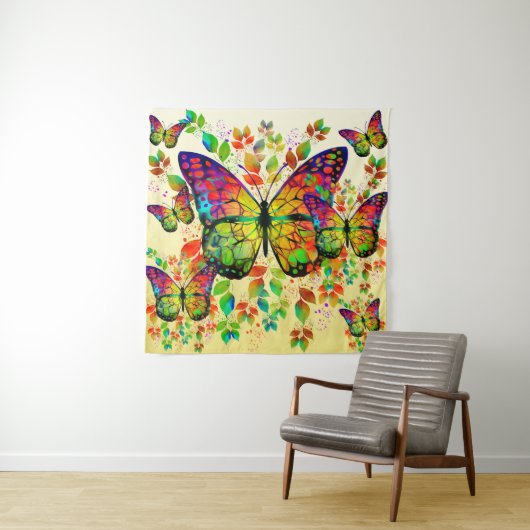 SPRINGBUTTERFLIES COLORFUL NATUUR WANDKLEED (In situ)