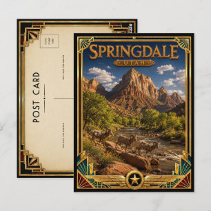 Springdale Utah Vintage Art Deco Gouden Tijdperk Briefkaart