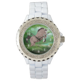 Springen Buckskin Paard Horloge