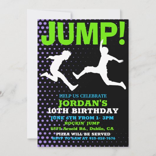 Springen en Spelen Bounce Verjaardag Uitnodiging (Voorkant)