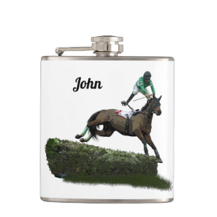 Springen Paard Jockey In Groene Drink Flask Heupfles