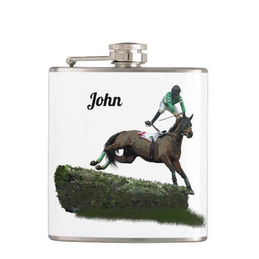 Springen Paard Jockey In Groene Drink Flask Heupfles (Voorkant)