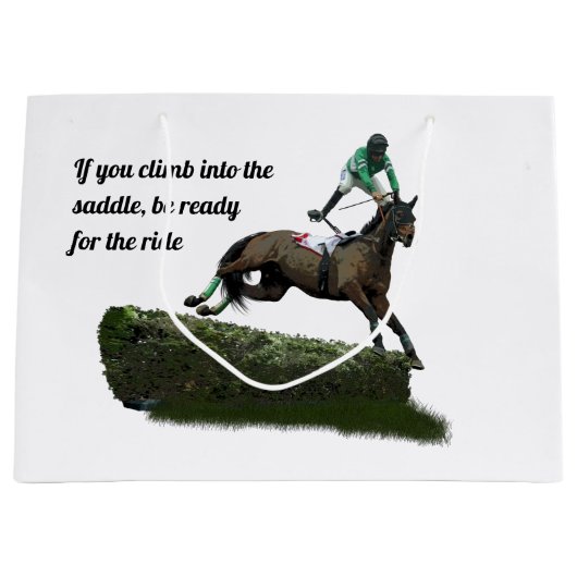 Springen Paard Jockey In Groene Gift Bag Groot Cadeauzakje (Voorkant)