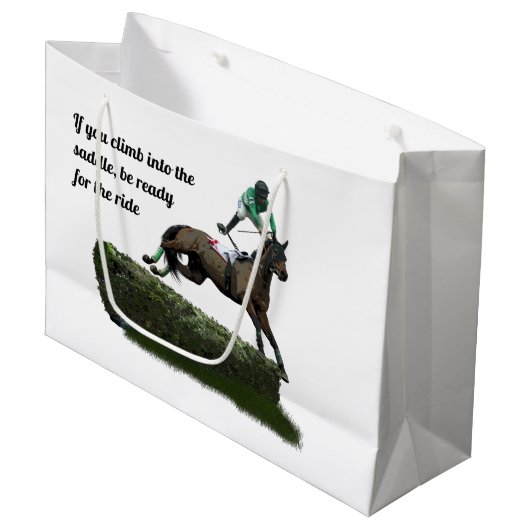 Springen Paard Jockey In Groene Gift Bag Groot Cadeauzakje (Voorkant Gekanteld)