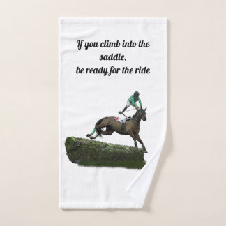 springen paard jockey in groene handdoek