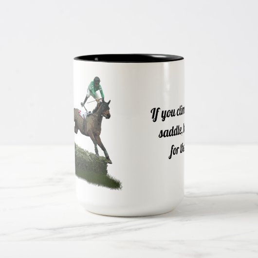 springen paard jockey in groene koffie Mok (Center)