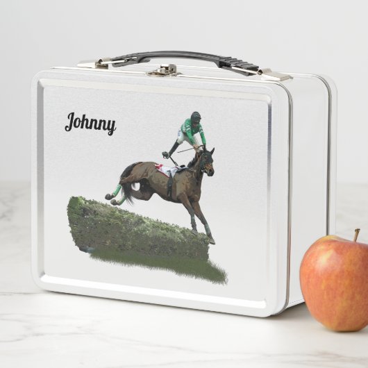 springen paard jockey in groene lunchbox (In situ)