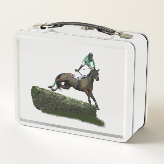 springen paard jockey in groene lunchbox (Achterkant)