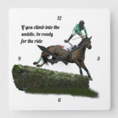 springen paard jockey in groene muur klok (Voorkant)