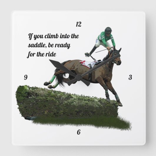 springen paard jockey in groene muur klok (Voorkant)