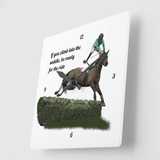 springen paard jockey in groene muur klok (Hoek)
