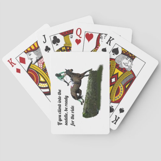 Springen Paard Jockey In Groene Speelkaarten (Achterkant)