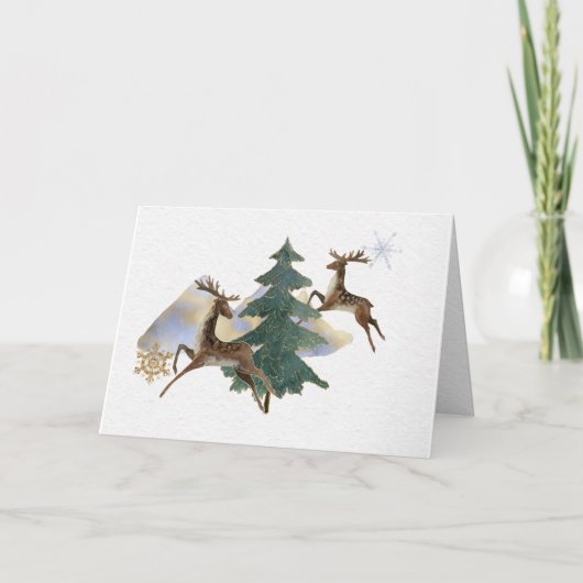 Springen rendier winterlandschap Wenskaart Kaart (Voorkant)