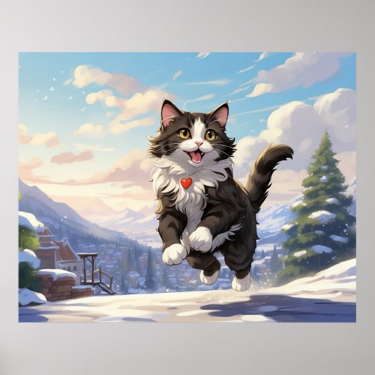 *~* Springen Sneeuw Kat 5:4 Kitten Cat AP68 Tuxedo Poster (Voorkant)