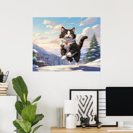 *~* Springen Sneeuw Kat 5:4 Kitten Cat AP68 Tuxedo Poster (Thuiskantoor)