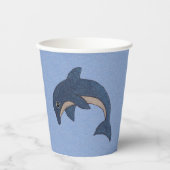 Springen Sparkle Blue White Dolfijn op Lichtblauw Papieren Bekers (Voorkant)